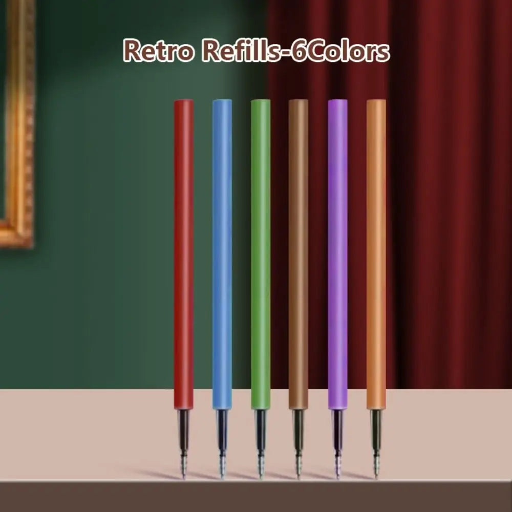 6Colors/Set Press Type Color Gel Pen 0.5Mm ST Tip Color Ink Ballpoint Pen Macaron/Morandi/Retro Color Neutral Pen School Office